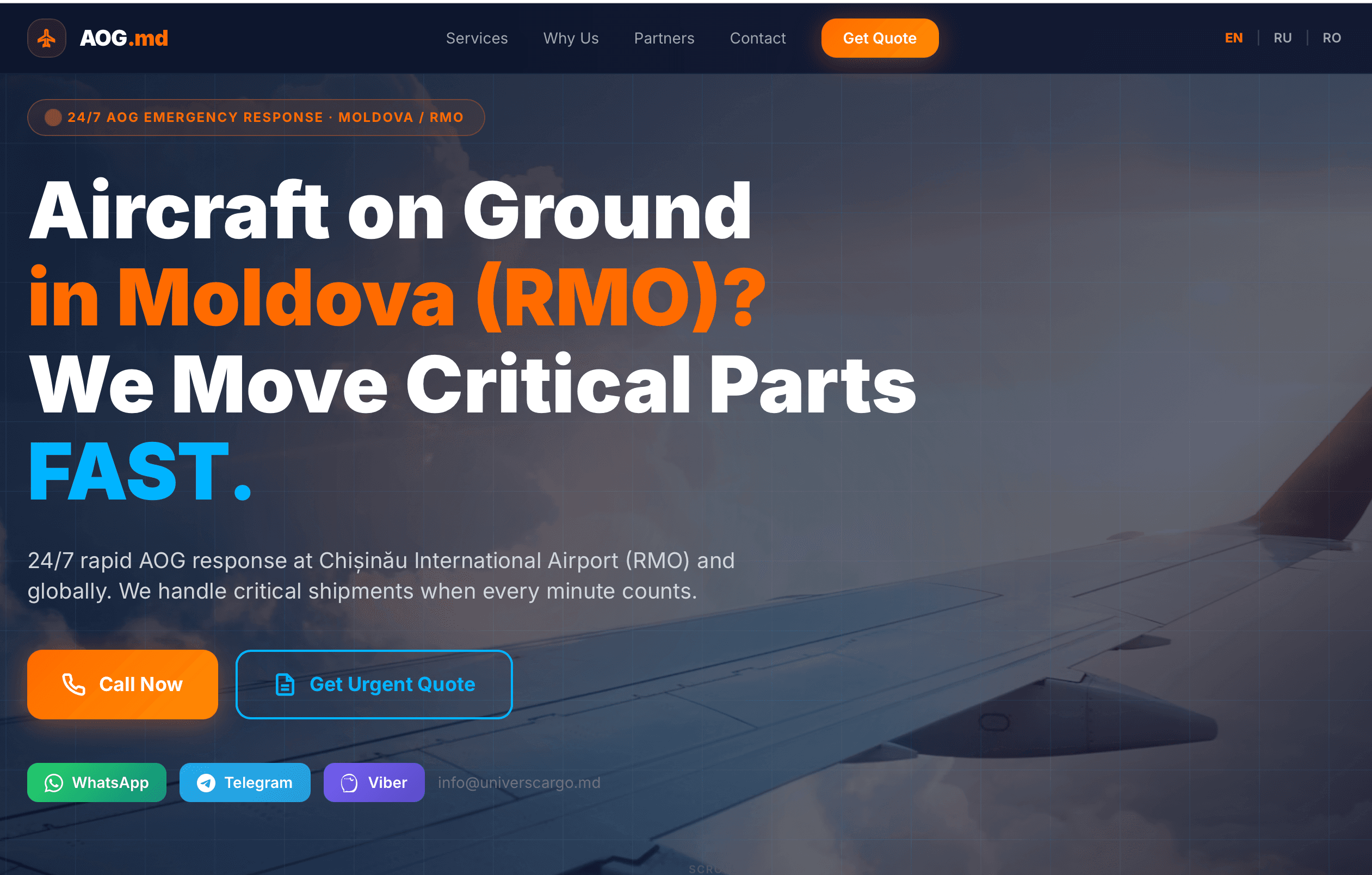 AOG Moldova cover — an editorial composition suggesting fast aviation logistics.